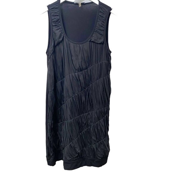 DKNYC Ruched Dress Large Black Silk Rayo Tank Knee Length Flapper Cocktail - Picture 1 of 9